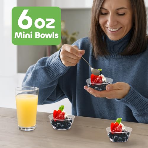 Clear Mini Plastic Bowls - 6 Oz Disposable Premium Hard Plastic Dessert Bowls for Serving, Weddings, Catering, Parties, Ice Cream, Salsa Home or Event Party Supplies